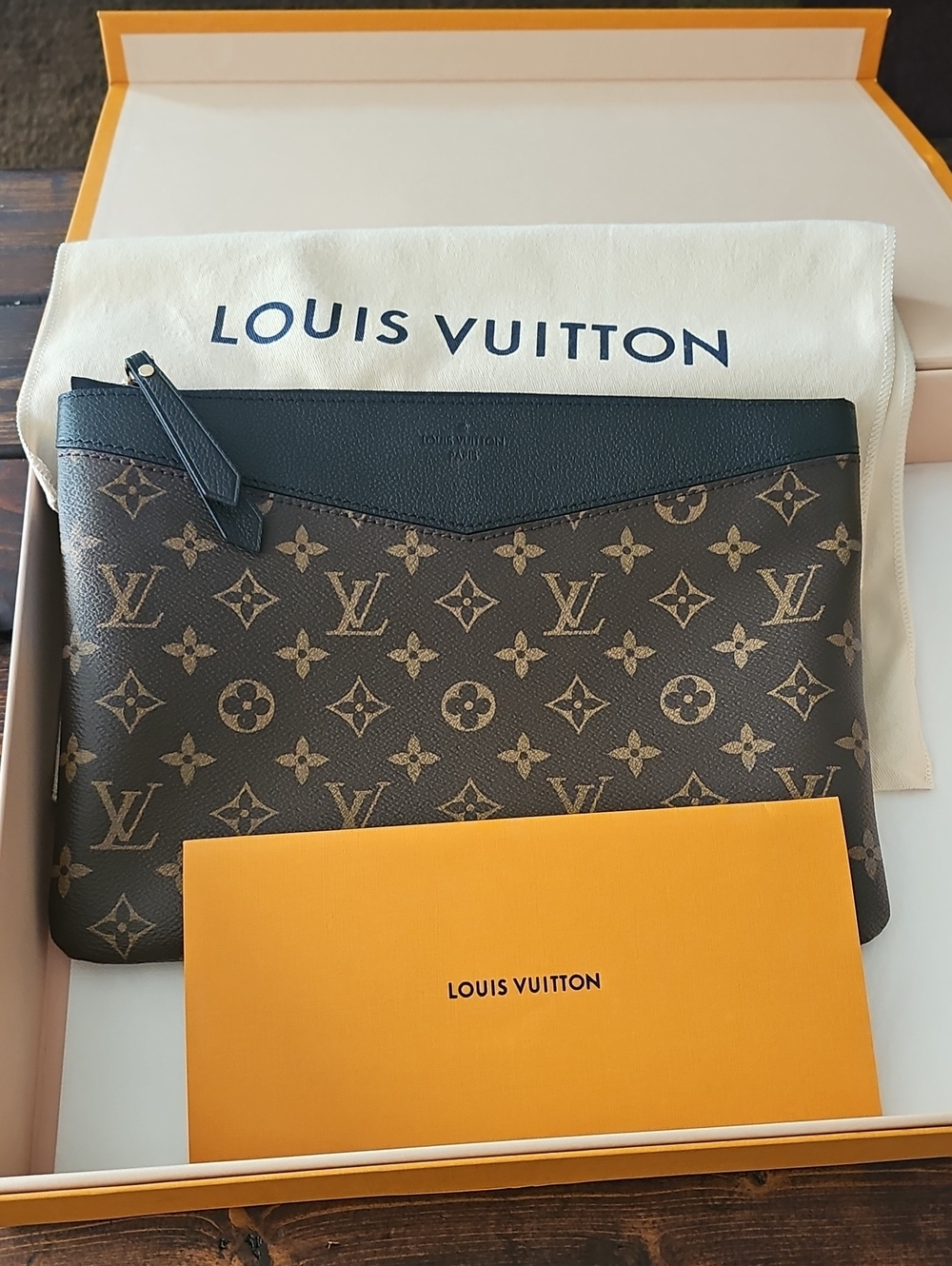 Louis Vuitton Monogram Canvas Zip Pouch with Black Trim. $1,200 OBO